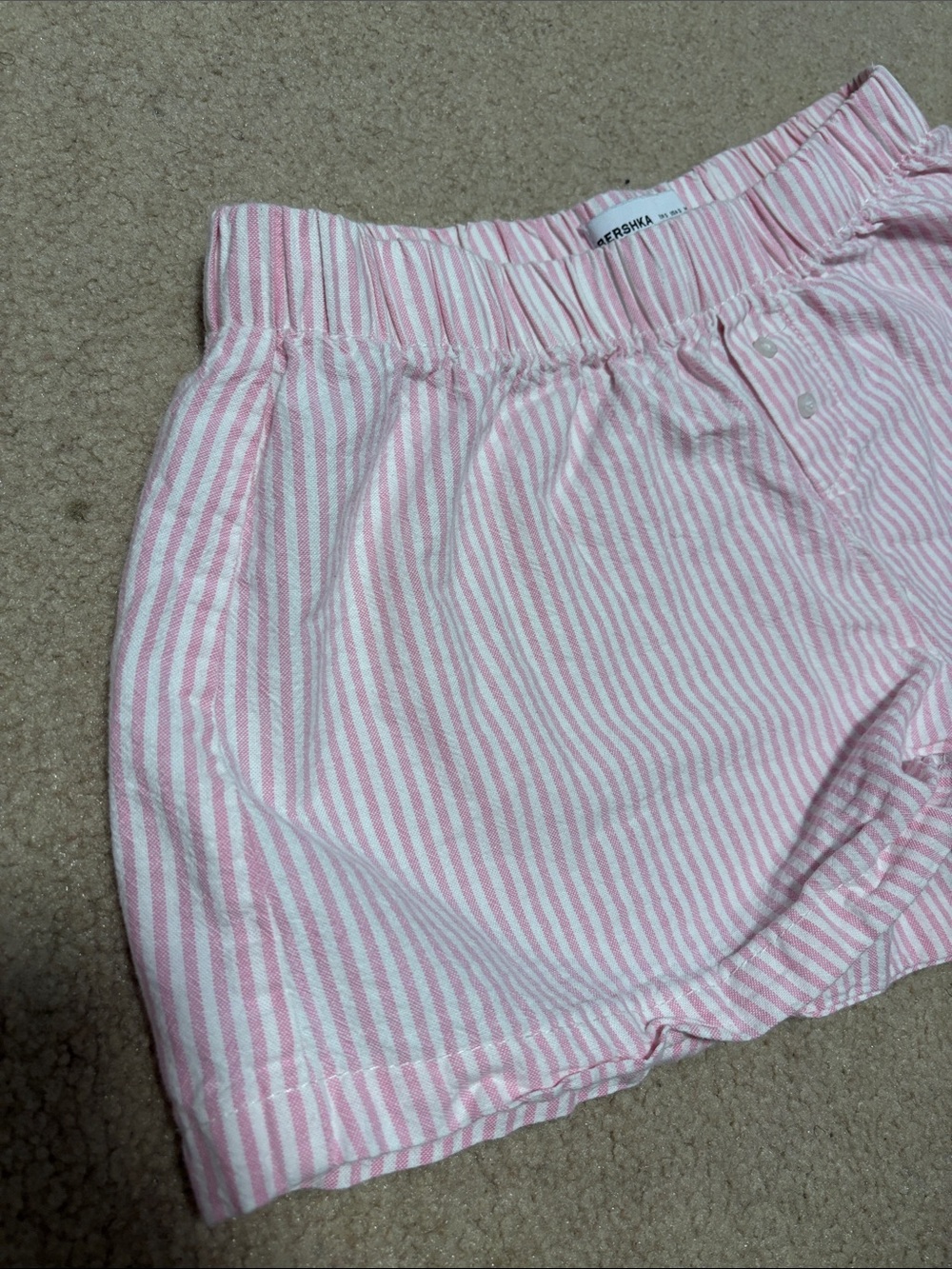 Bershka Pink & White Striped Button-Front Shorts - Picture 5 of 5
